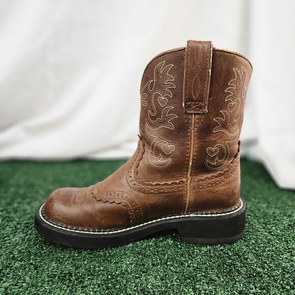 Ariat Fatbaby Western Boots Heart Stitch Brown Leather Round Toe US 6.5B - Picture 3 of 12